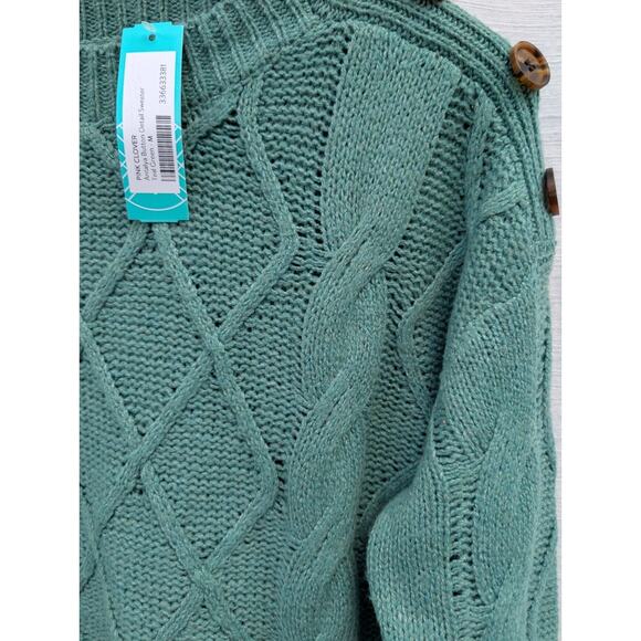 Pink Clover Women's Antalya Button Detail Cable Knit Sweater Sz M Teal Green - Picture 4 of 10